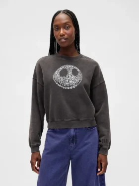 GAP × Disney „Miasteczko Halloween” Tima Burtona – gruba bluza z nadrukiem czaszek