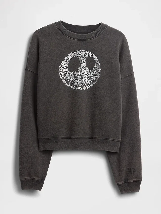 GAP × Disney „Miasteczko Halloween” Tima Burtona – gruba bluza z nadrukiem czaszek