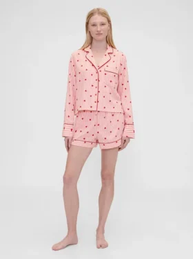 Gap × Summer Fridays Flanelowe szorty piżamowe z motywem serc