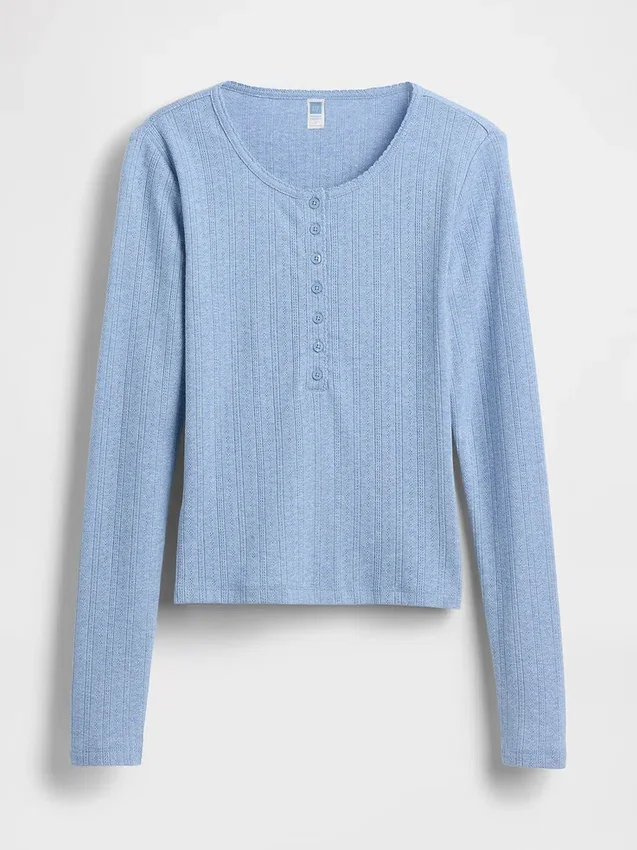 GAP × Summer Fridays – koszulka piżamowa typu henley z dzianiny typu pointelle