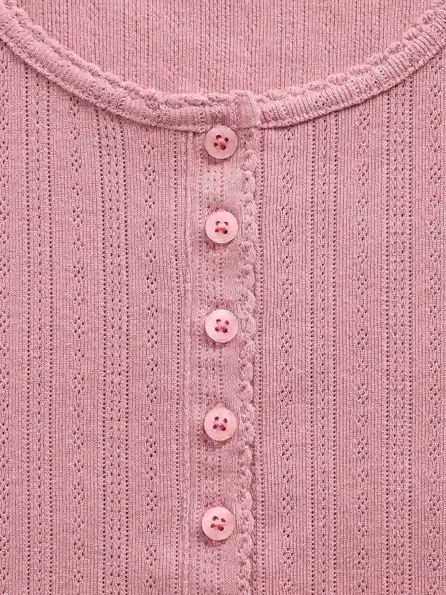 GAP × Summer Fridays – koszulka piżamowa typu henley z dzianiny typu pointelle