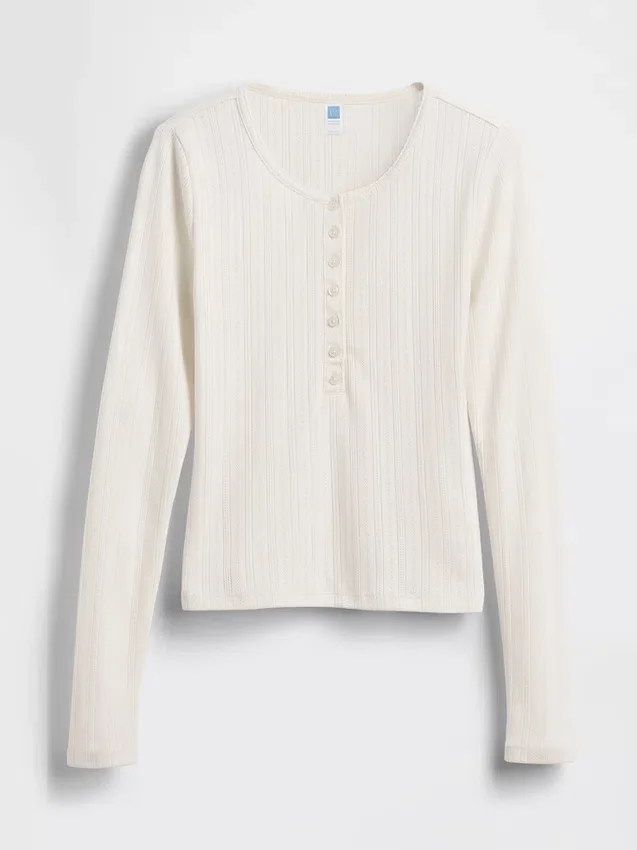 GAP × Summer Fridays – koszulka piżamowa typu henley z dzianiny typu pointelle