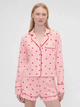 GAP × Summer Fridays Luźna flanelowa koszula piżamowa w serduszka