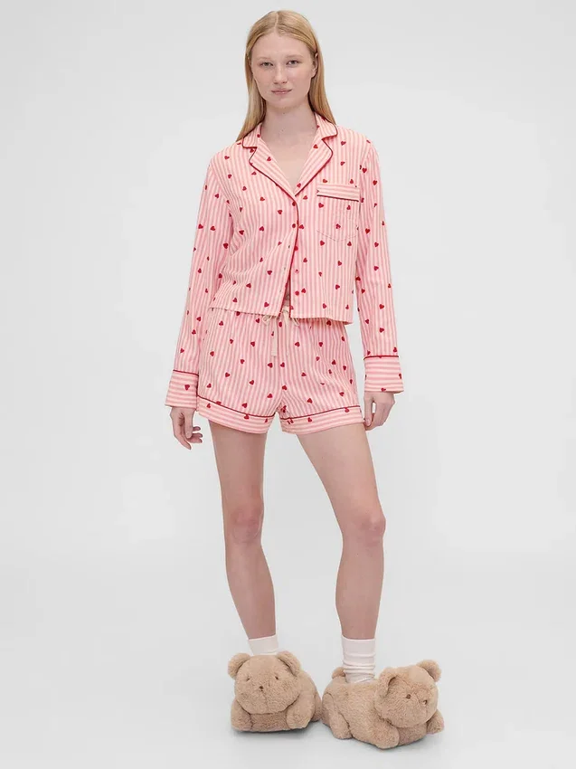 GAP × Summer Fridays Luźna flanelowa koszula piżamowa w serduszka