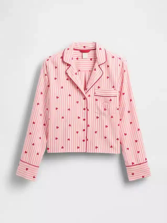 GAP × Summer Fridays Luźna flanelowa koszula piżamowa w serduszka