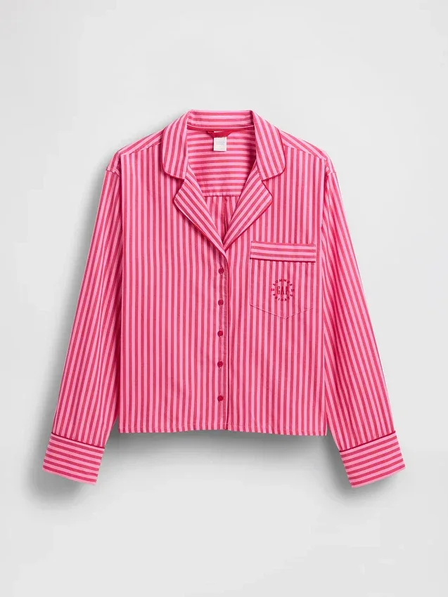 Gap × Summer Fridays Luźna popelinowa koszula piżamowa w paski