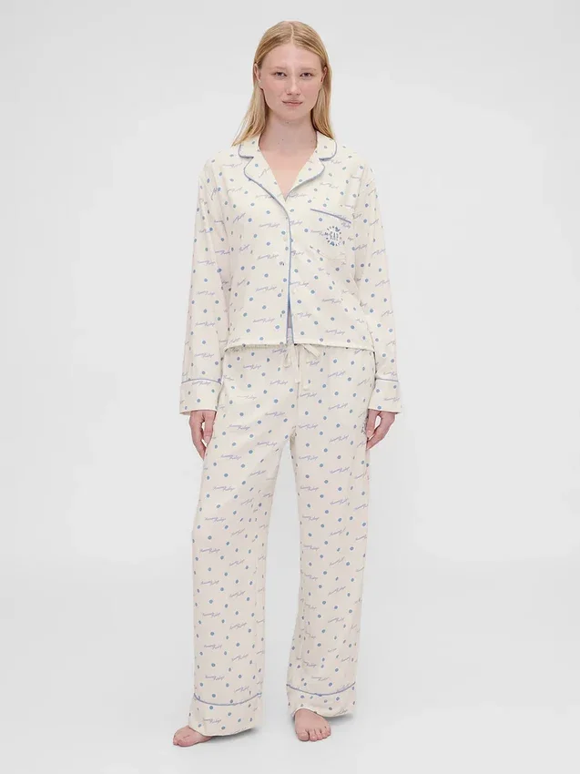 Gap × Summer Fridays Luźne flanelowe spodnie piżamowe w kropki