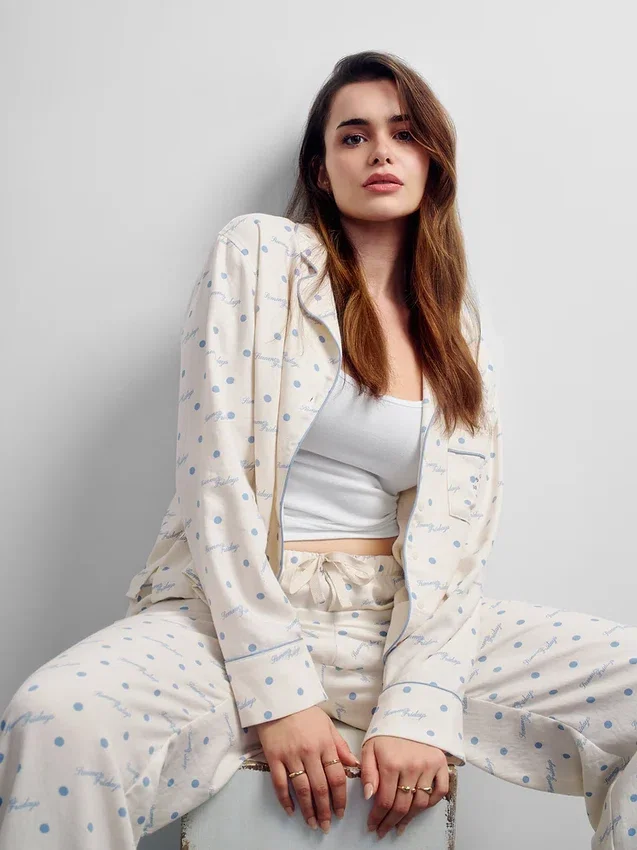 Gap × Summer Fridays Luźna flanelowa koszula piżamowa w kropki