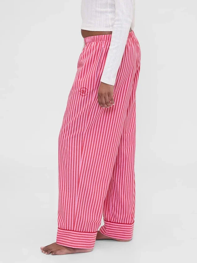 Gap × Summer Fridays Luźne spodnie piżamowe w paski z popeliny