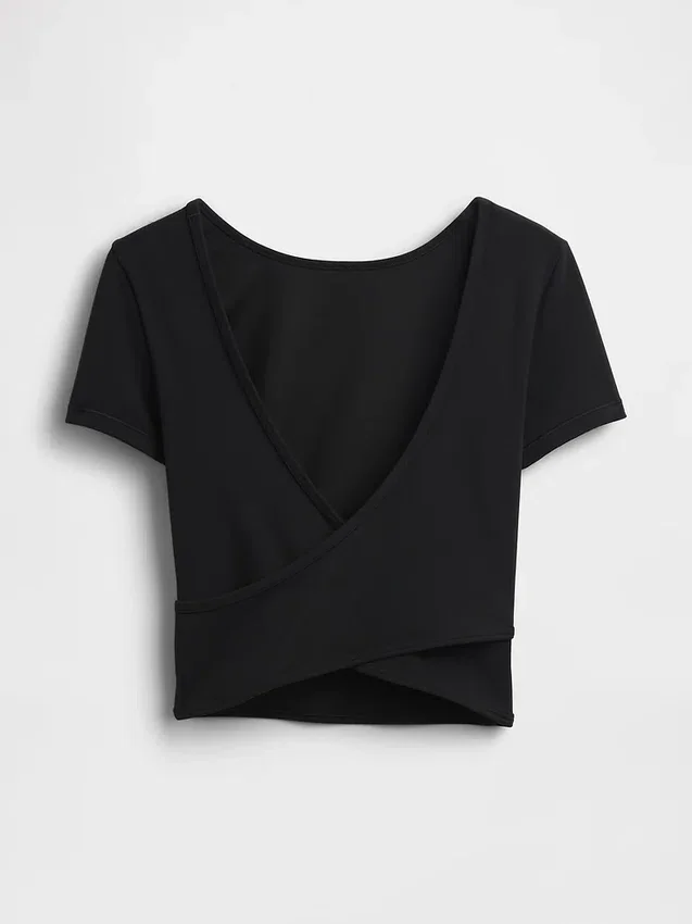 GapFit Smooth – dwustronny top typu crop z kopertowym dekoltem