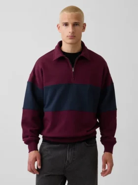 Gruba bluza oversize w paski z półzamkiem