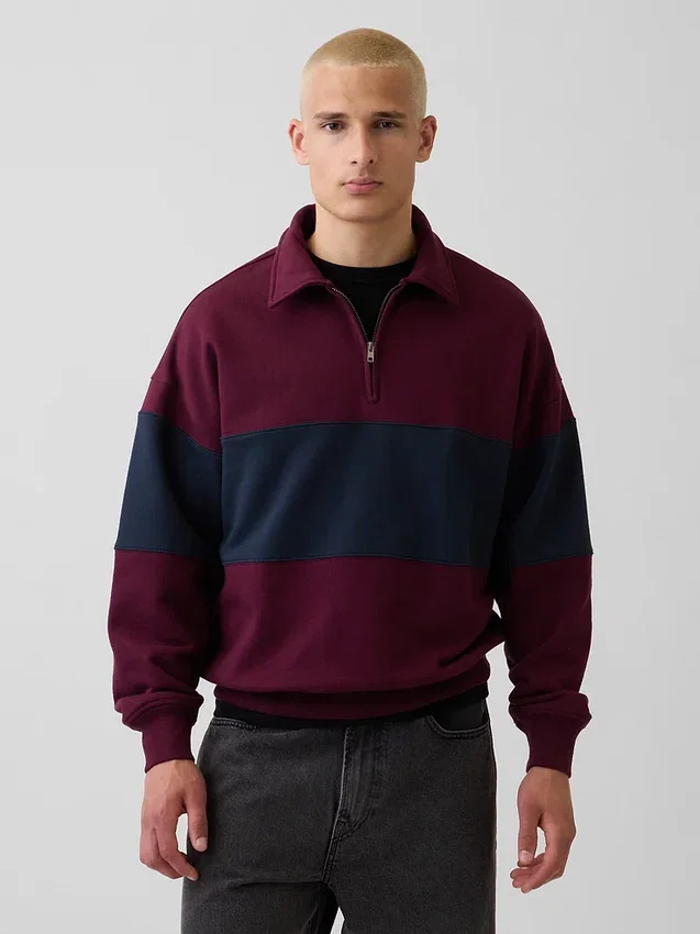 Gruba bluza oversize w paski z półzamkiem