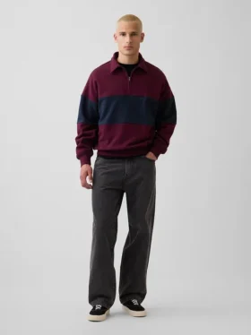 Gruba bluza oversize w paski z półzamkiem