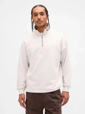 Gruba bluza oversize z logo i zamkiem do jednej czwartej długości