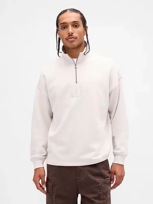 Gruba bluza oversize z logo i zamkiem do jednej czwartej długości