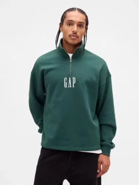 Gruba bluza oversize z logo i zamkiem do jednej czwartej długości