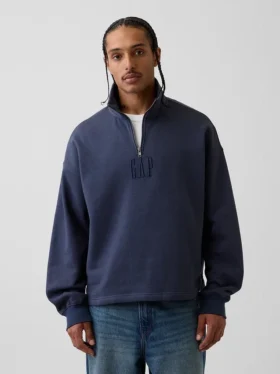 Gruba bluza oversize z logo i zamkiem do jednej czwartej długości
