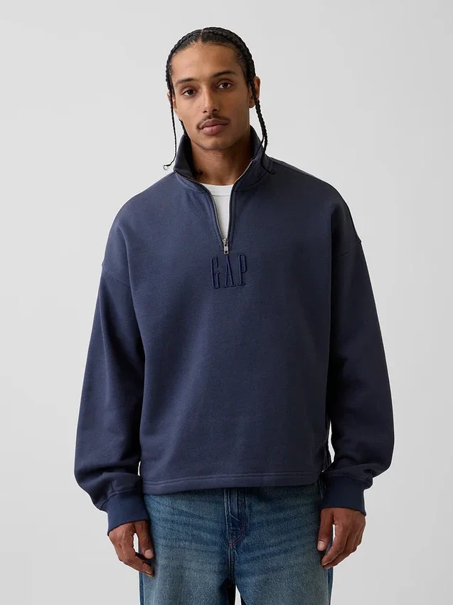 Gruba bluza oversize z logo i zamkiem do jednej czwartej długości