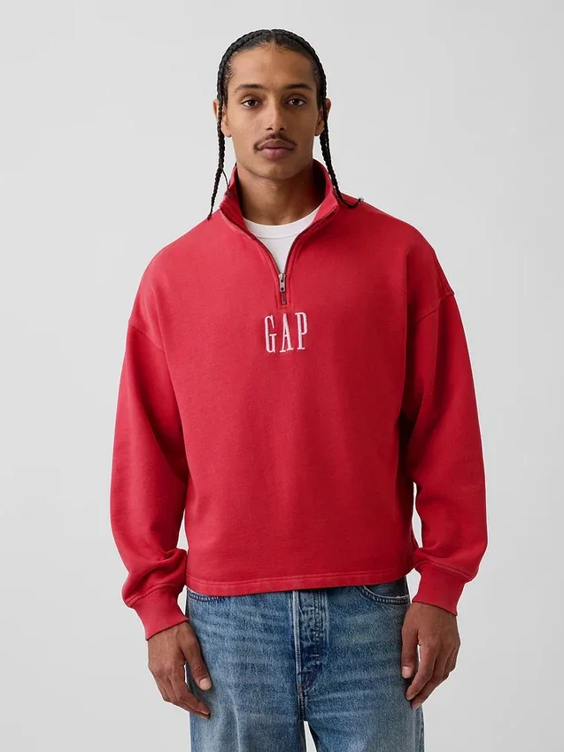 Gruba bluza oversize z logo i zamkiem do jednej czwartej długości