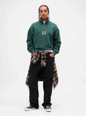 Gruba bluza oversize z logo i zamkiem do jednej czwartej długości