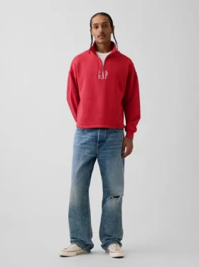 Gruba bluza oversize z logo i zamkiem do jednej czwartej długości