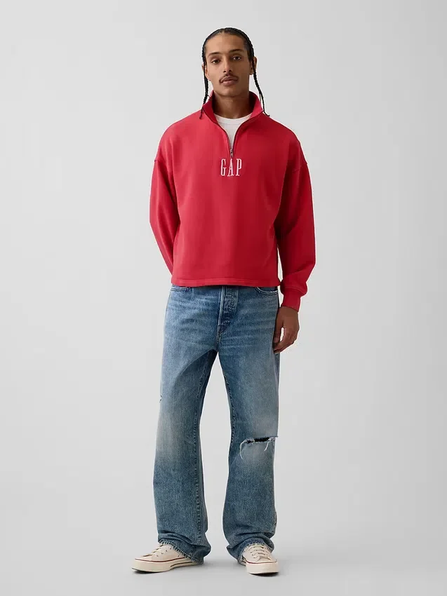 Gruba bluza oversize z logo i zamkiem do jednej czwartej długości