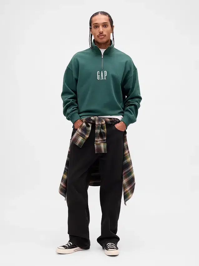 Gruba bluza oversize z logo i zamkiem do jednej czwartej długości