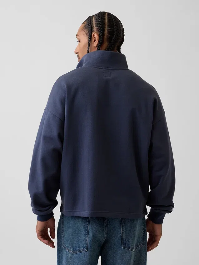 Gruba bluza oversize z logo i zamkiem do jednej czwartej długości
