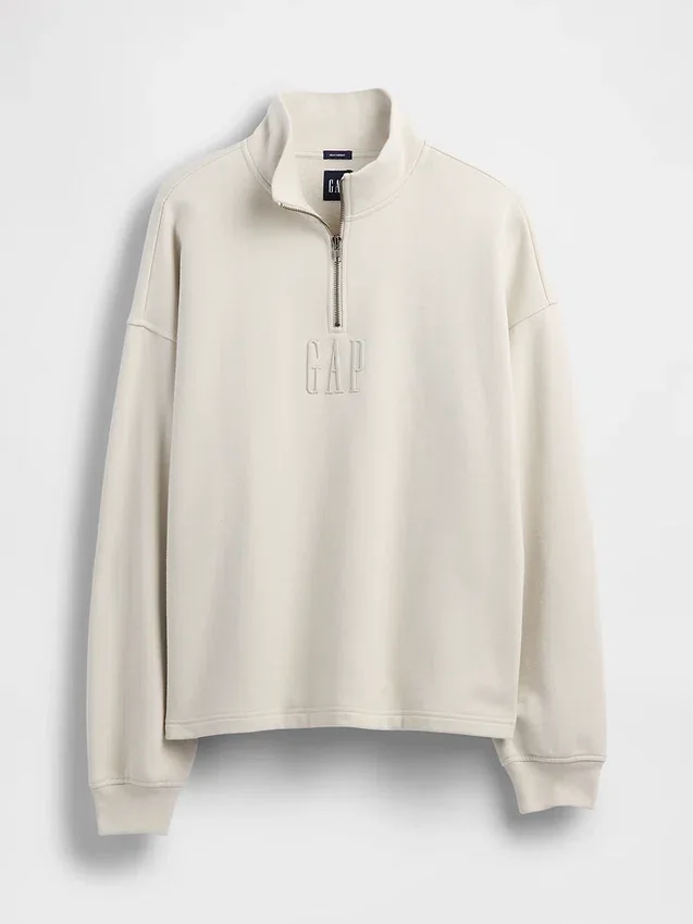 Gruba bluza oversize z logo i zamkiem do jednej czwartej długości