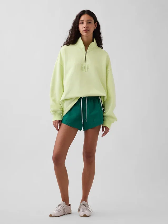 Gruba bluza oversize z logo i zamkiem do jednej czwartej długości