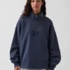 Gruba bluza oversize z logo i zamkiem do jednej czwartej długości