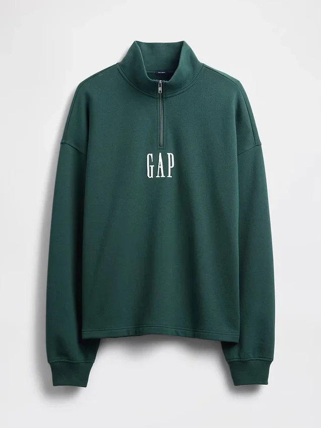 Gruba bluza oversize z logo i zamkiem do jednej czwartej długości
