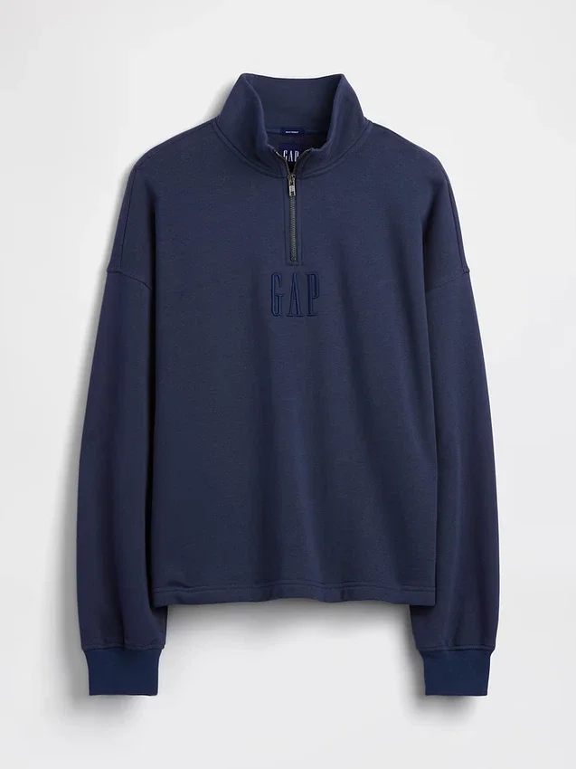 Gruba bluza oversize z logo i zamkiem do jednej czwartej długości