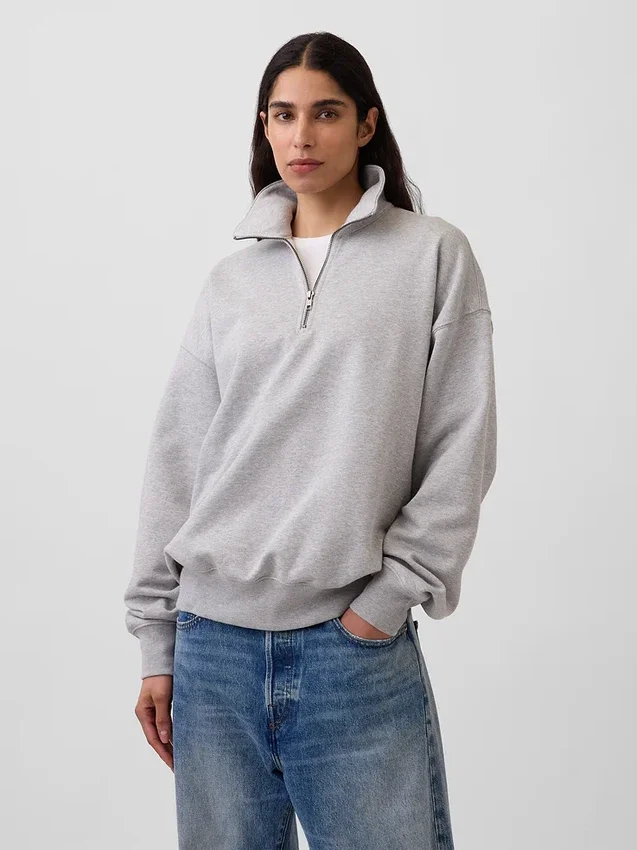 Gruba bluza oversize z zamkiem do jednej czwartej długości dla dorosłych
