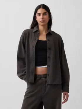 Gruba koszula z frotte francuskiego w stylu oversize z zapięciem na guziki