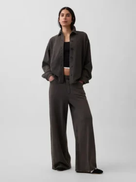 Gruba koszula z frotte francuskiego w stylu oversize z zapięciem na guziki