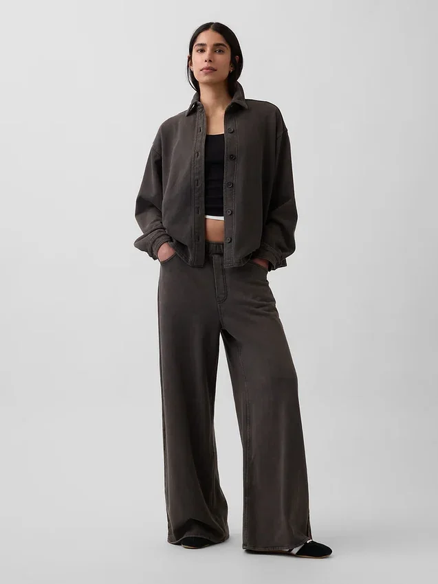 Gruba koszula z frotte francuskiego w stylu oversize z zapięciem na guziki