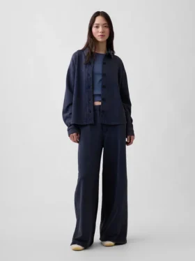Gruba koszula z frotte francuskiego w stylu oversize z zapięciem na guziki