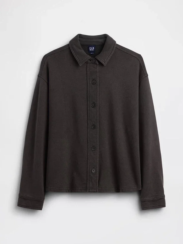 Gruba koszula z frotte francuskiego w stylu oversize z zapięciem na guziki