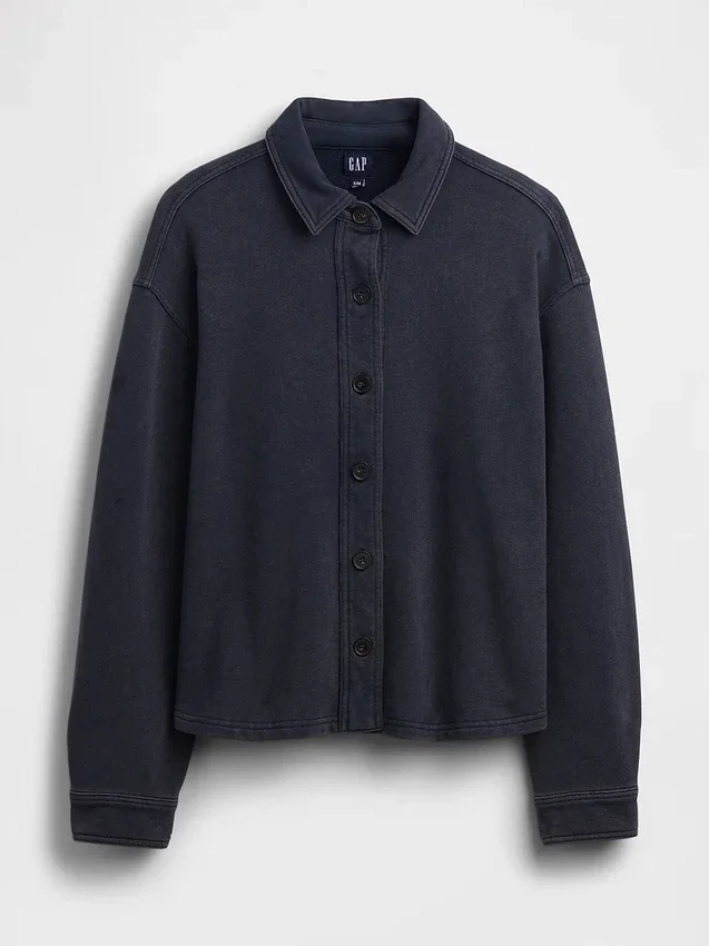 Gruba koszula z frotte francuskiego w stylu oversize z zapięciem na guziki