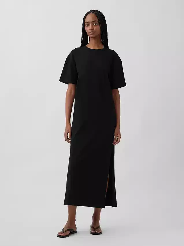 Gruba, oversizowa sukienka typu T-shirt w stylu maxi