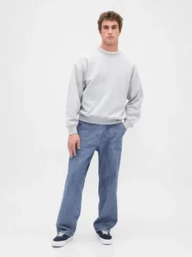 Grube jeansy typu baggy z tkaniny chambray