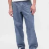 Grube jeansy typu baggy z tkaniny chambray