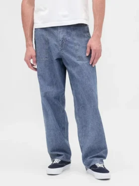 Grube jeansy typu baggy z tkaniny chambray