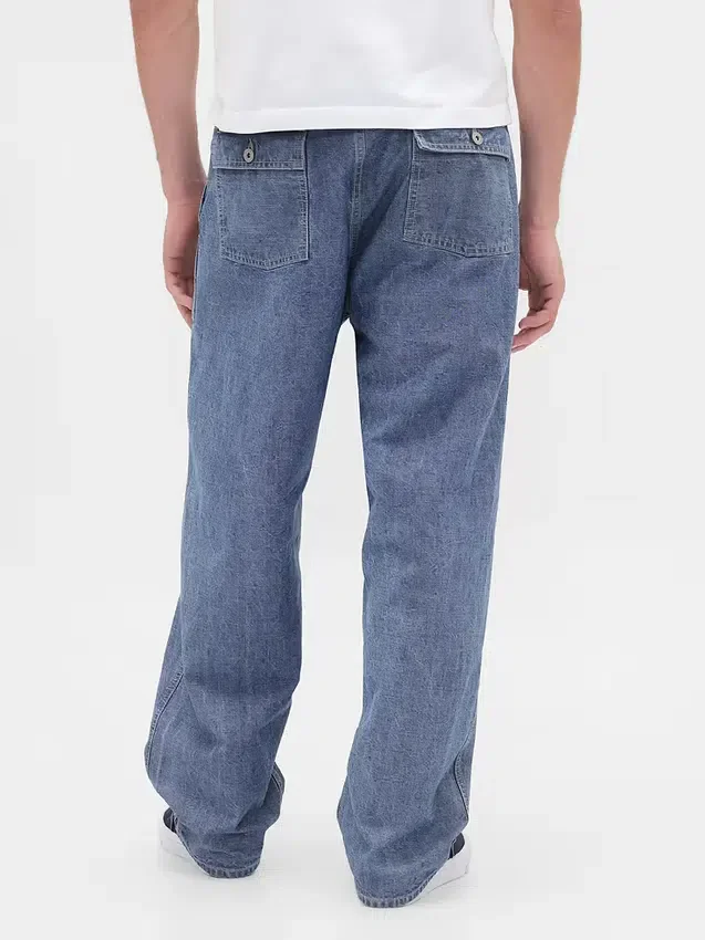 Grube jeansy typu baggy z tkaniny chambray