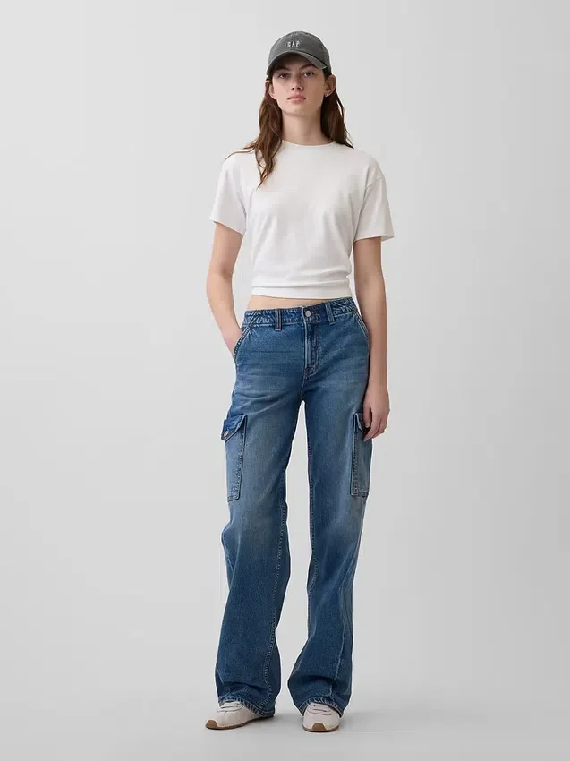 Jeansy cargo z niskim stanem w stylu lat 90.