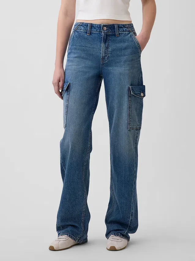 Jeansy cargo z niskim stanem w stylu lat 90.