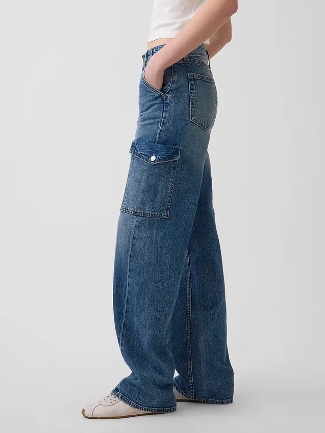 Jeansy cargo z niskim stanem w stylu lat 90.