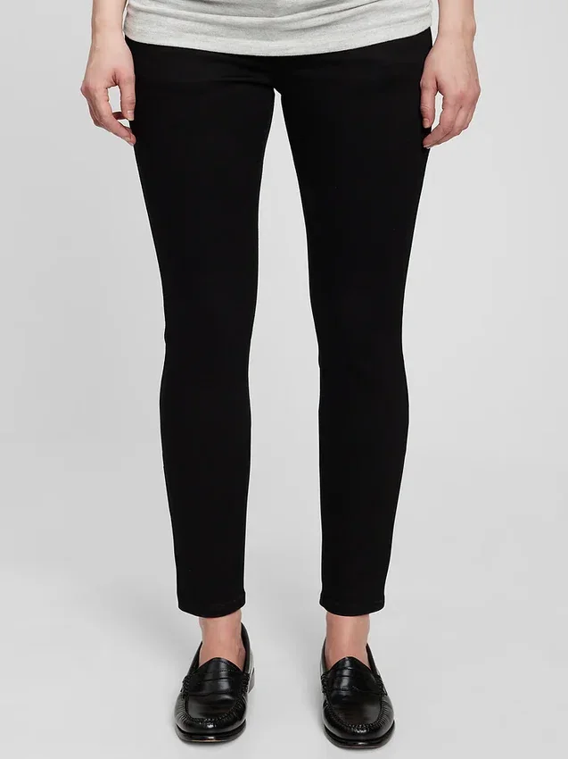 Jeansy odzieży ciążowej z prawdziwym paskiem i pełnym panelem w stylu skinny