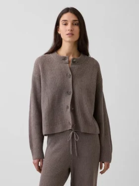 Kardigan oversize z dzianiny typu „shaker stitch” z serii CashSoft